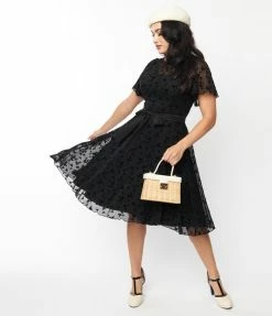 New Arrivals! Unique Vintage Black Butterfly Mesh Swing Dress