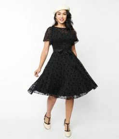 New Arrivals! Unique Vintage Black Butterfly Mesh Swing Dress