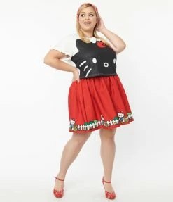 Clothing Hello Kitty X Smak Parlour Plus Size Red Bicycle Border Print Mini Skirt