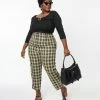 Sale Unique Vintage Plus Size Cream & Black Plaid Front Pleat Pants