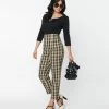 Unique Vintage Cream & Black Plaid Front Pleat Pants Sale