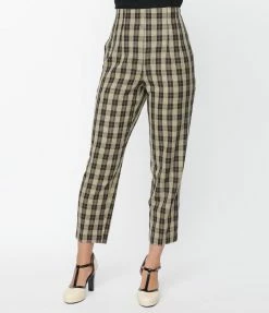 Unique Vintage Cream & Black Plaid Front Pleat Pants Sale