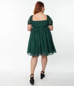 Unique Vintage Plus Size Emerald Plaid Chiffon Belle Babydoll Dress