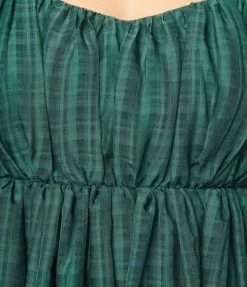 Unique Vintage Emerald Plaid Chiffon Belle Babydoll Dress