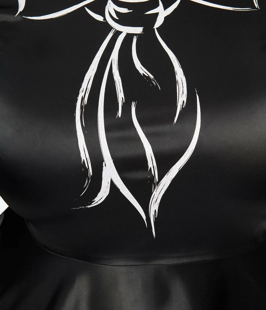 Unique Vintage Plus Size Black & Trompe Loeil Bow Tie Ricci Flare Dress Clothing