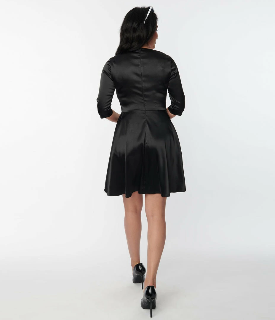 New Arrivals! Unique Vintage Black & Trompe Loeil Bow Tie Ricci Flare Dress