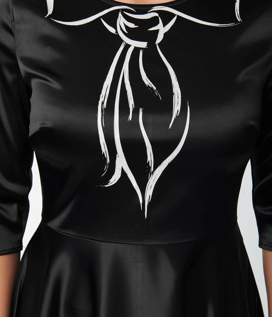 New Arrivals! Unique Vintage Black & Trompe Loeil Bow Tie Ricci Flare Dress