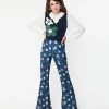 Smak Parlour Blue Plaid & Flower Power Flare Pants Trending