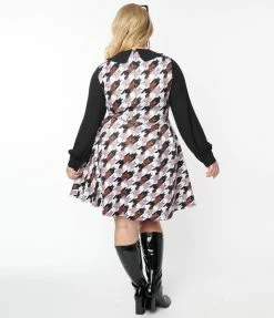 Trending Smak Parlour Plus Size Black & Purple Houndstooth Cats She.E.O. Flare Dress