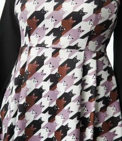 Smak Parlour Black & Purple Houndstooth Cats She.E.O. Flare Dress Trending