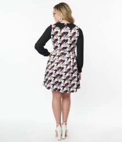 Smak Parlour Black & Purple Houndstooth Cats She.E.O. Flare Dress Trending
