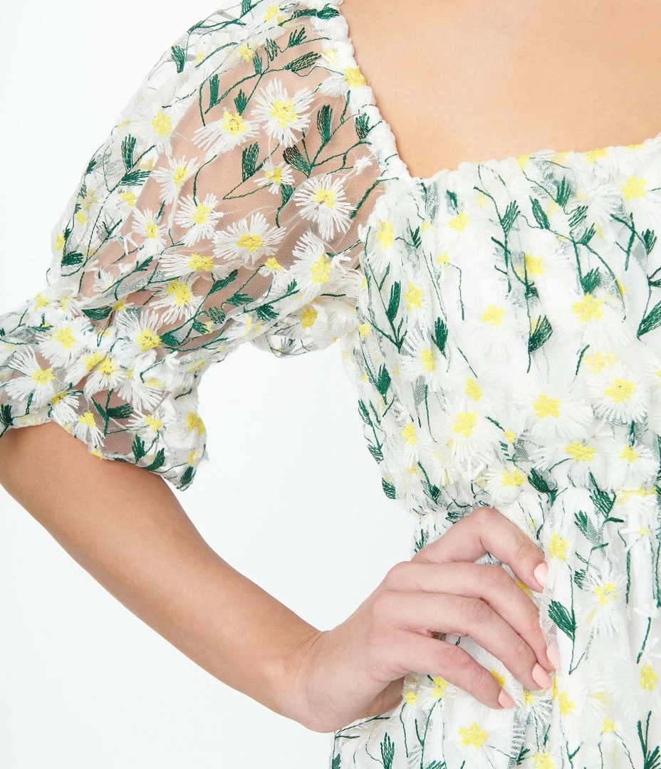 Sale Magnolia Place White & Green Daisy Tulle Babydoll