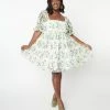 Magnolia Place Plus Size White & Green Daisy Tulle Babydoll Dress