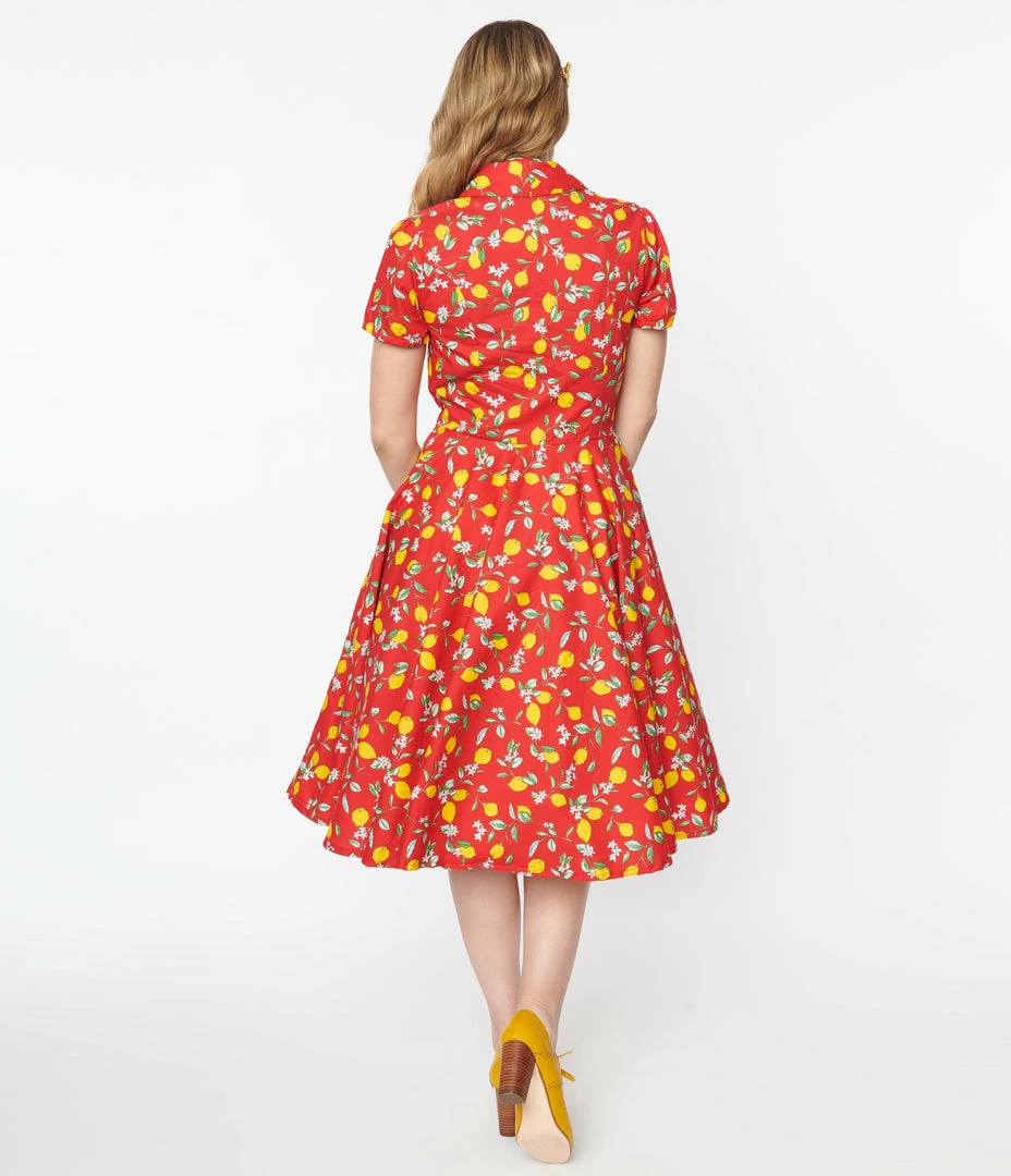 Sale Magnolia Place 1950s Red & Lemon Print Mona Swing Dress