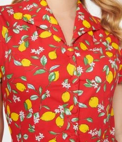 Sale Magnolia Place 1950s Red & Lemon Print Mona Swing Dress