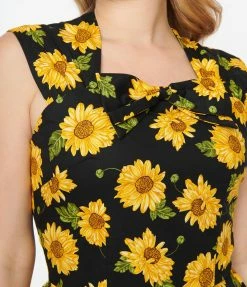 Magnolia Place 1950s Black & Sunflower Print Olivia Swing Dress