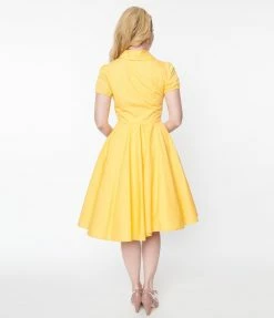Magnolia Place 1950s Yellow Mona Swing Dress Clothing