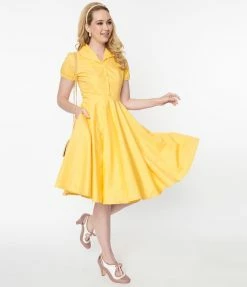 Magnolia Place 1950s Yellow Mona Swing Dress Clothing
