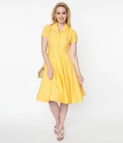 Magnolia Place 1950s Yellow Mona Swing Dress Clothing