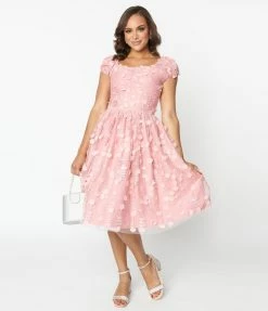 Magnolia Place Pink Sequin Floral Swing Dress