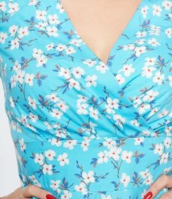 Magnolia Place 1950s Light Blue & White Floral Alyssa Swing Dress