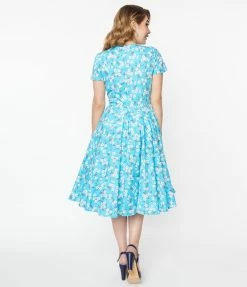 Magnolia Place 1950s Light Blue & White Floral Alyssa Swing Dress
