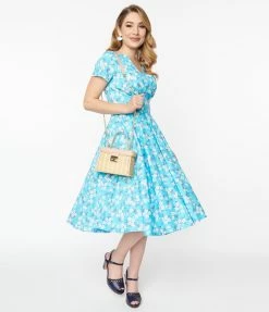 Magnolia Place 1950s Light Blue & White Floral Alyssa Swing Dress