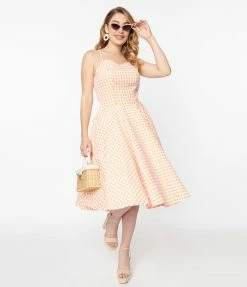 Magnolia Place 1950s Coral Gingham Ray Swing Dress Sale