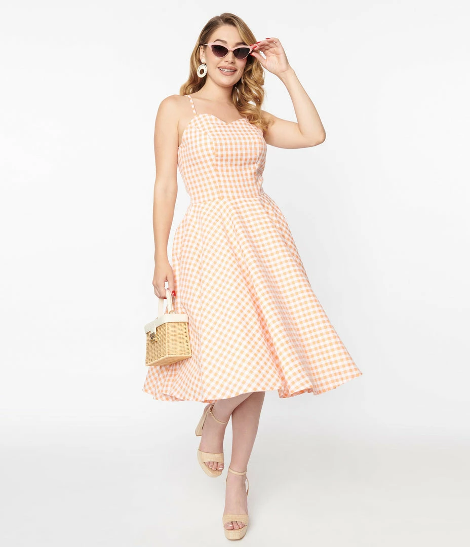 Magnolia Place 1950s Coral Gingham Ray Swing Dress Sale