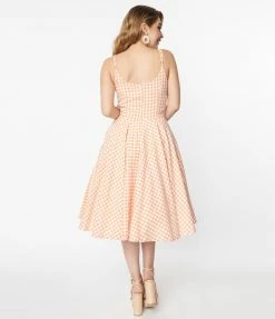 Magnolia Place 1950s Coral Gingham Ray Swing Dress Sale