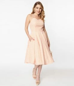 Magnolia Place 1950s Coral Gingham Ray Swing Dress Sale