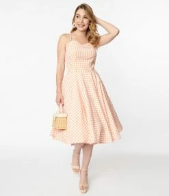 Magnolia Place 1950s Coral Gingham Ray Swing Dress Sale