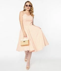 Magnolia Place 1950s Coral Gingham Ray Swing Dress Sale