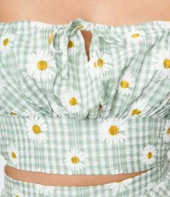 Clothing Magnolia Place Green Gingham Daisy Crop Top