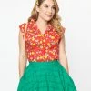 Magnolia Place 1950s Red & Lemon Print Tamara Top Sale