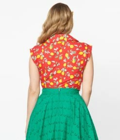 Magnolia Place 1950s Red & Lemon Print Tamara Top Sale
