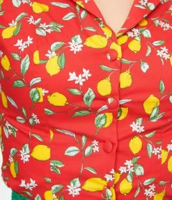 Magnolia Place 1950s Red & Lemon Print Tamara Top Sale
