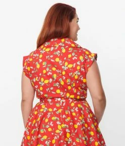 Magnolia Place Plus Size 1950s Red & Lemon Print Tamara Top Sale