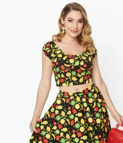 Sale Magnolia Place Tropical Fruit Bounty Print May Crop Top