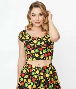 Sale Magnolia Place Tropical Fruit Bounty Print May Crop Top