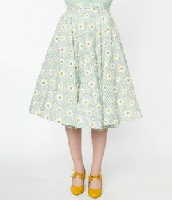 Magnolia Place Mint Gingham & Daisy Sally Swing Skirt