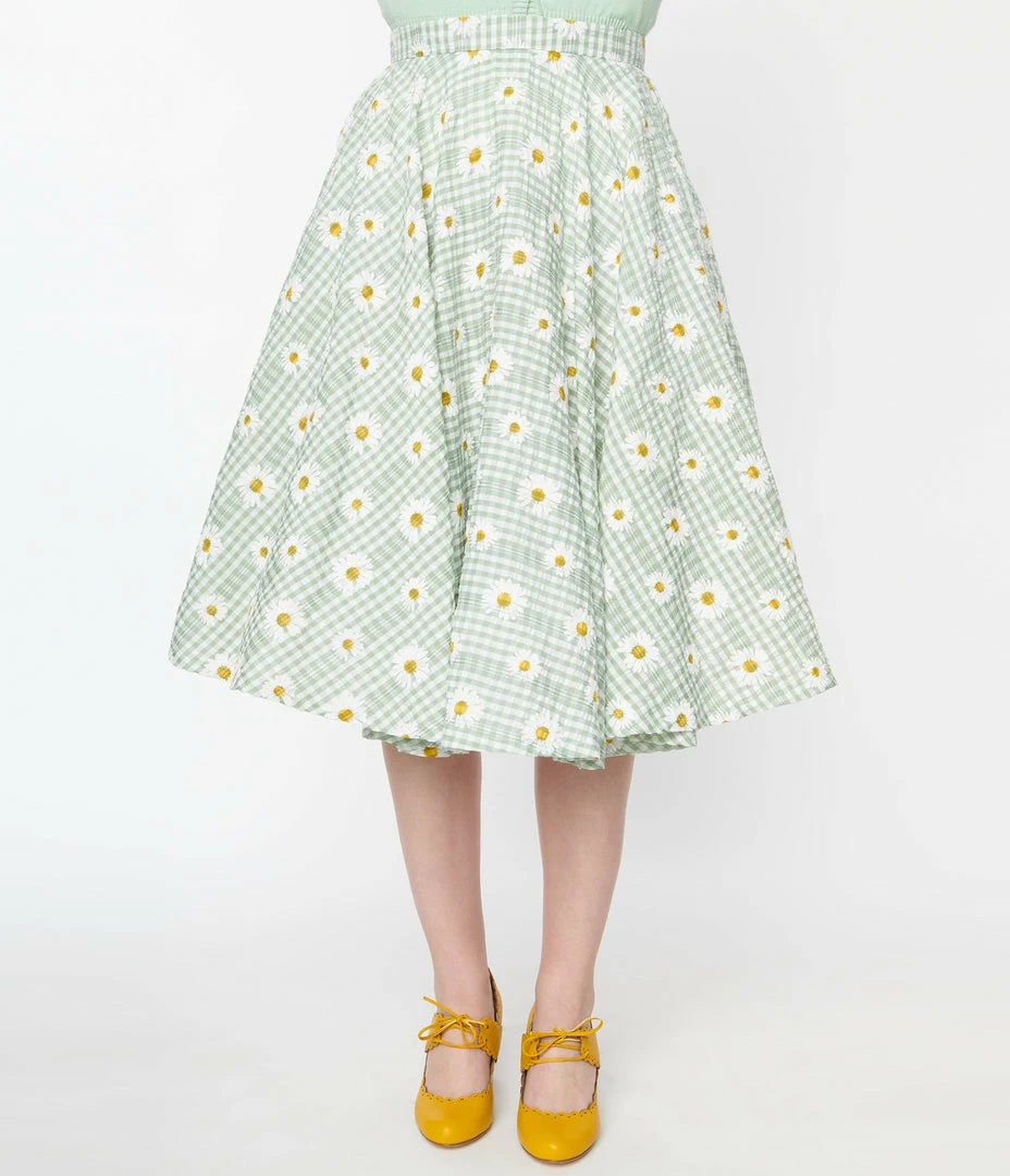 Magnolia Place Mint Gingham & Daisy Sally Swing Skirt