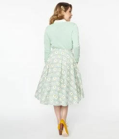 Magnolia Place Mint Gingham & Daisy Sally Swing Skirt