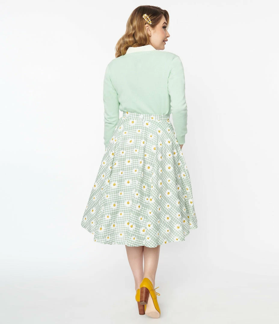 Magnolia Place Mint Gingham & Daisy Sally Swing Skirt