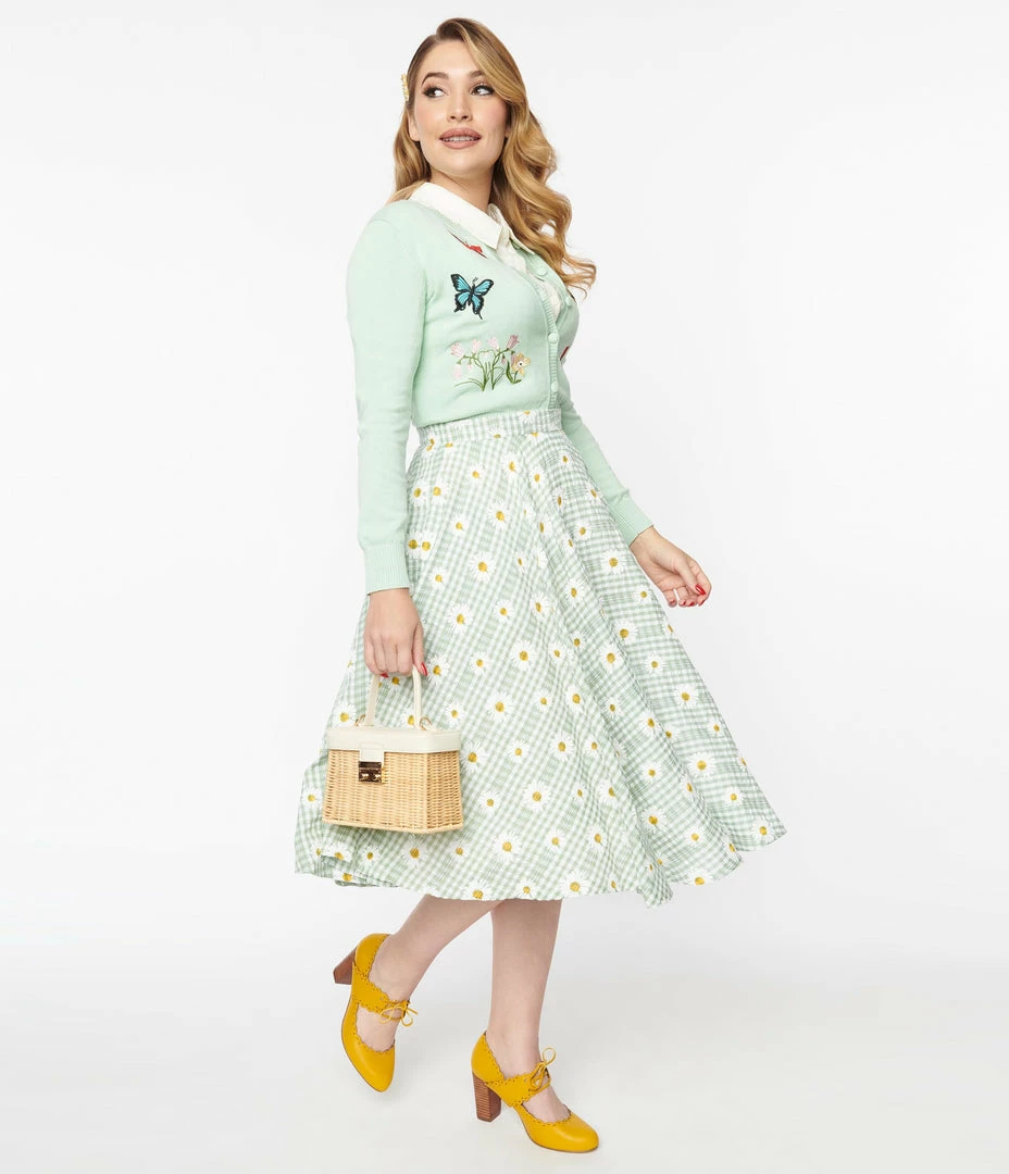 Magnolia Place Mint Gingham & Daisy Sally Swing Skirt