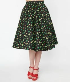 Clothing Magnolia Place Black & Pin Dot Cacti Print Sally Swing Skirt