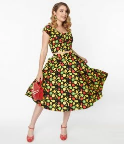 Sale Magnolia Place Tropical Fruit Bounty Print Jane Swing Skirt