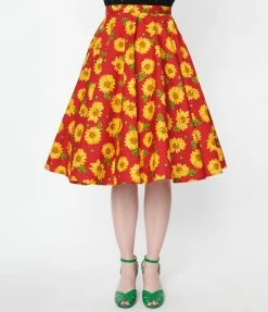 Magnolia Place Red Sunflower Jane Swing Skirt Sale