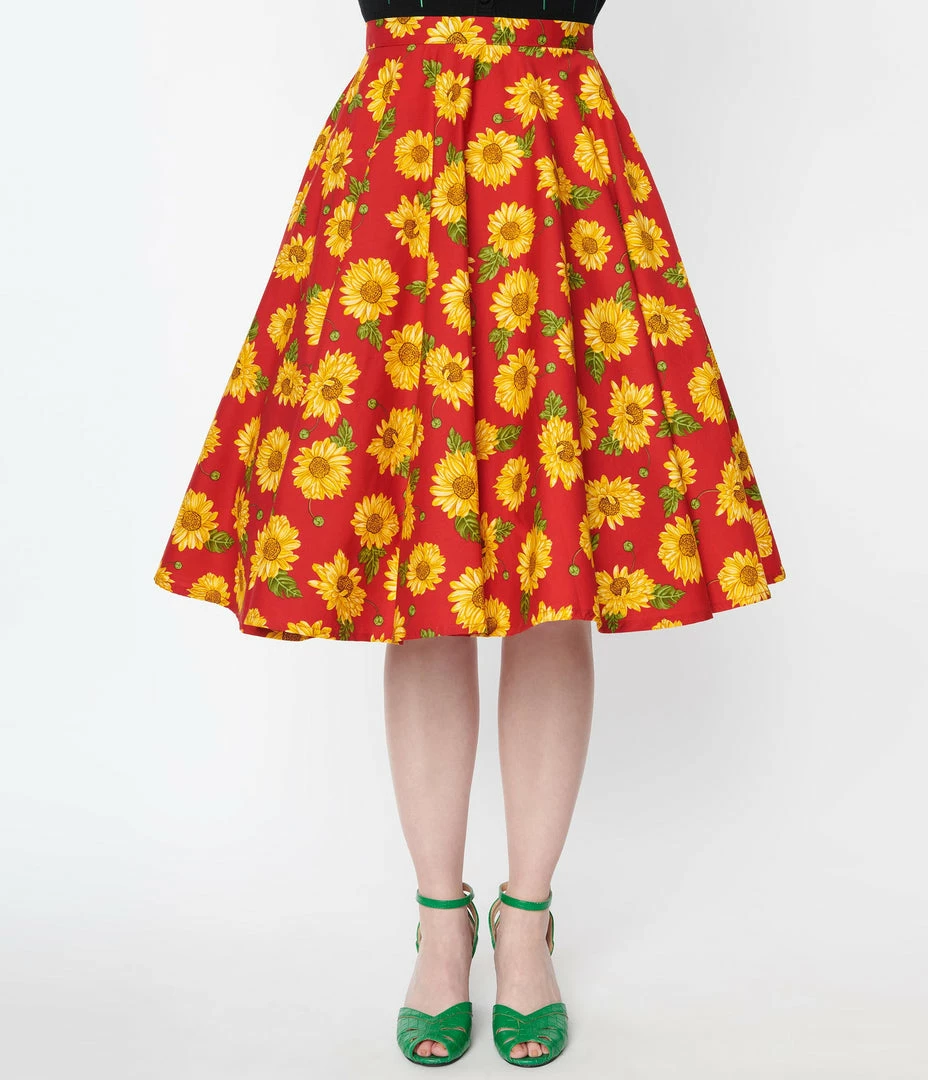 Magnolia Place Red Sunflower Jane Swing Skirt Sale