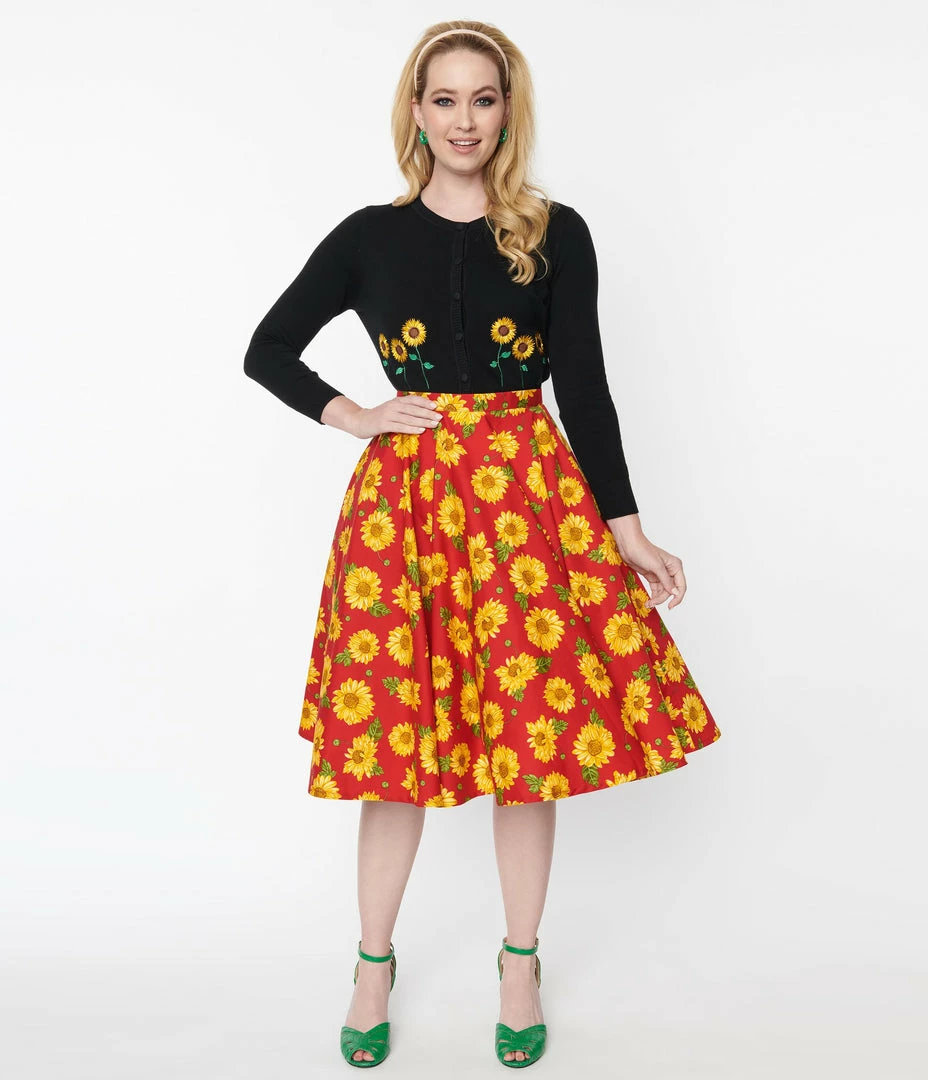 Magnolia Place Red Sunflower Jane Swing Skirt Sale
